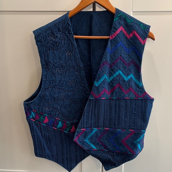 Handmade Jackets & Blazers - Handmade Embroidered Navy Chevron Vest with Teal & Magenta Accents